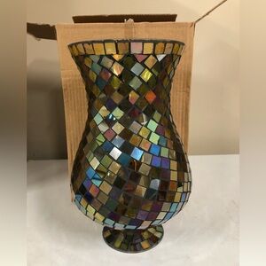 Longaberger Mosaic Glass Vase with Multicolor Tiles NIB